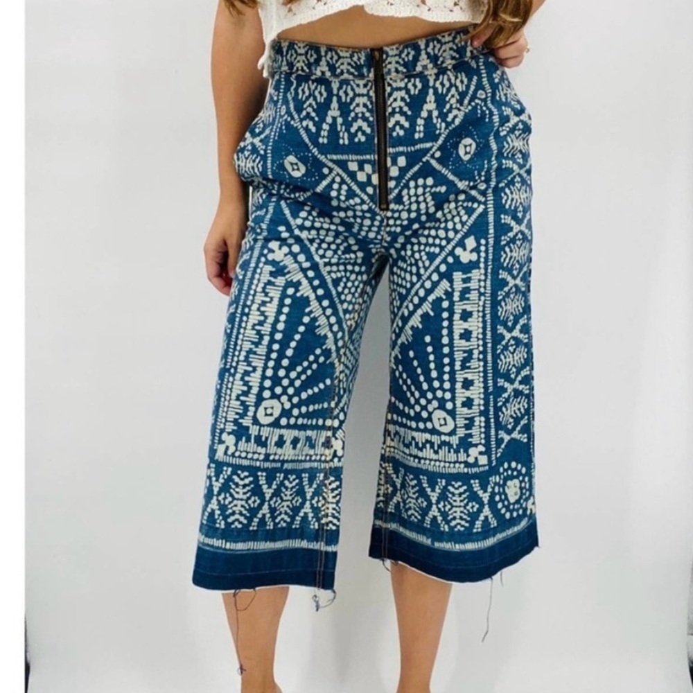 Sea New York Tribal high Rise Geometric Print Wide Leg Denim Culotte Size 4. - Picture 6 of 6